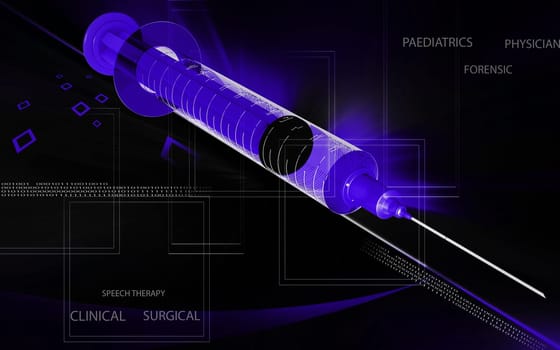 Digital illustration of syringe in colour background