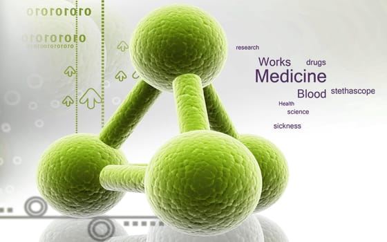 Digital illustration of molecules in colour background