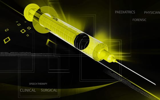 Digital illustration of syringe in colour background
