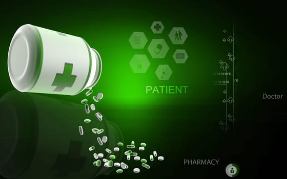 Digital illustration of capsule bottle in colour background