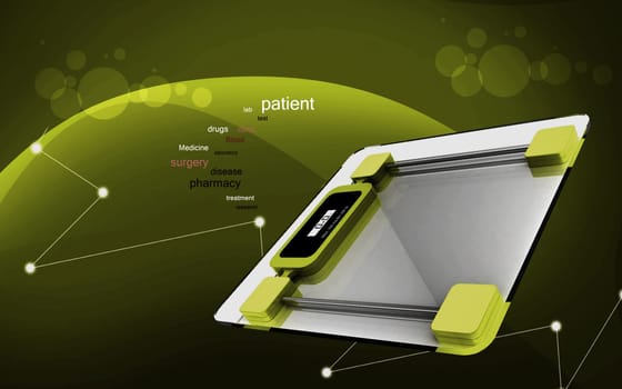 Digital illustration of weight scale in colour background