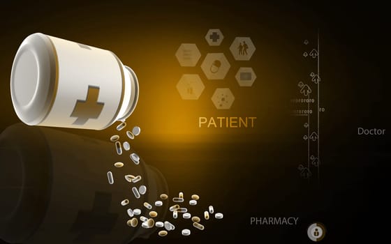 Digital illustration of capsule bottle in colour background