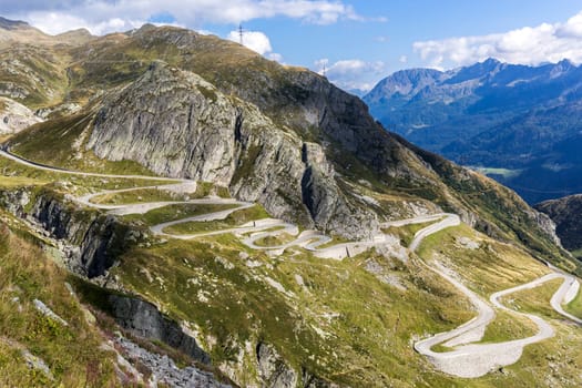 Serpentines of the Tremola Gotthard Pass Road in the Swiss Alps
