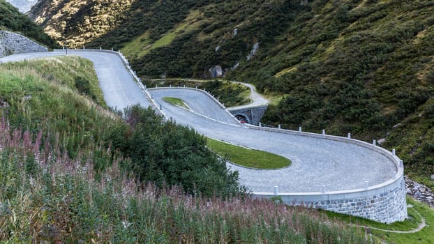 Serpentines of the Tremola Gotthard Pass Road in the Swiss Alps