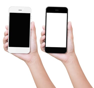 hand holding phone isolated with clipping path