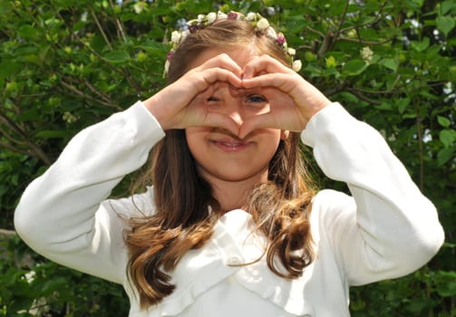 Communion child pretty girl with white dress