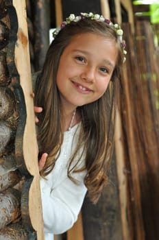 Communion child pretty girl with white dress