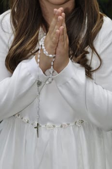 Communion child pretty girl with white dress