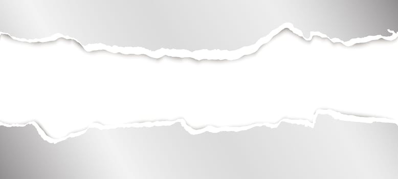 upper and lower part of ripped open paper colored silver