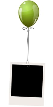 old empty photo hanging on a flying colored balloon