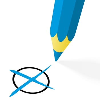 illustration of pencil colored blue drawing a cross