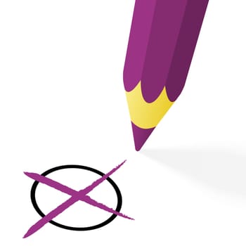 illustration of pencil colored purple drawing a cross