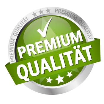 round button with banner and text Premium Quality