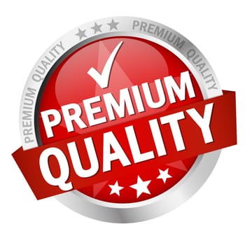 round button with banner and text Premium Quality