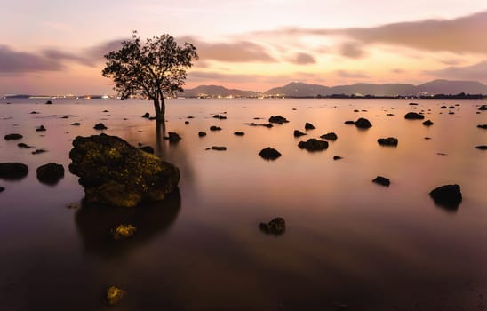 High dynamic range technique in twilight, Klong mudong beach,  Phuket thailand