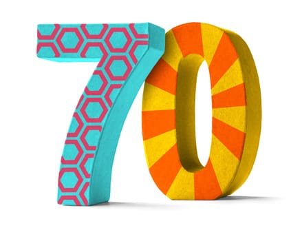 Colorful number made of cardboard - number 70