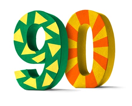 Colorful number made of cardboard - number 90
