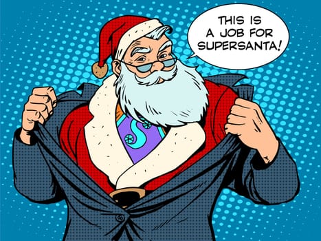 Santa Claus super hero retro style pop art