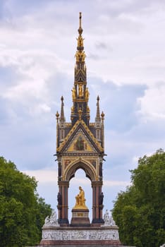 Side shot of Albert Memorial in Kensington Gardens, London, UK.