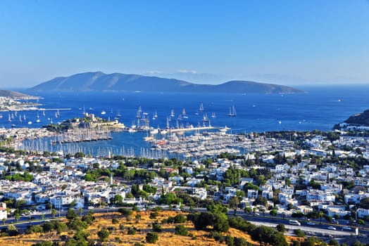 View of Bodrum harbor and Castle of St. Peter. Turkish Riviera.