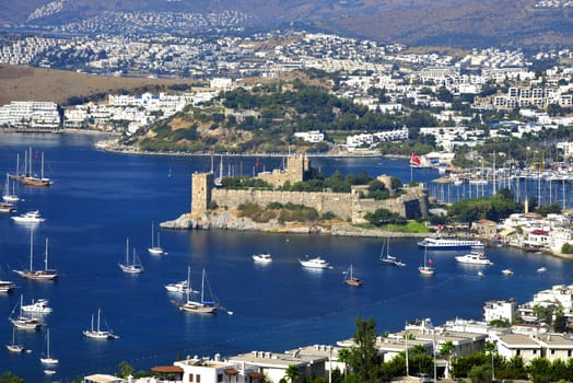 View of Bodrum harbor and Castle of St. Peter. Turkish Riviera.