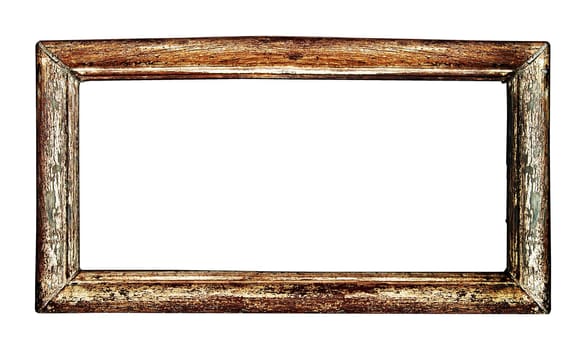 Old wood picture frame isolated over white background. Includes clipping path, so you can easily cut and place on a design.