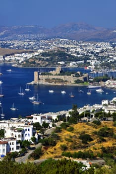 View of Bodrum harbor and Castle of St. Peter. Turkish Riviera.