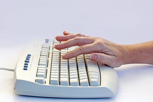 A woman works on the computer
