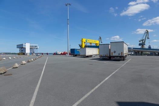 Truck trailer parked in Warnemünde ferry port