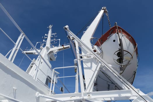 Radar mast and lifeboat on the ferry to Denmark