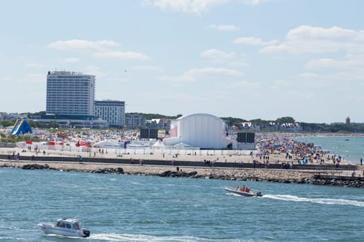 Hotel and event tent on the beach of Warnemünde