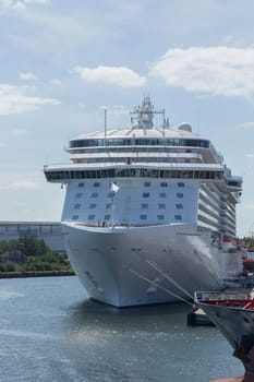 Large cruise ship in the ferry port of Warnemünde