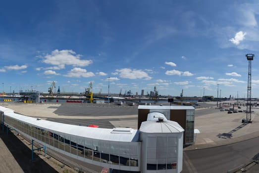 Panorama of the ferry port in Warnemünde on the Baltic Sea