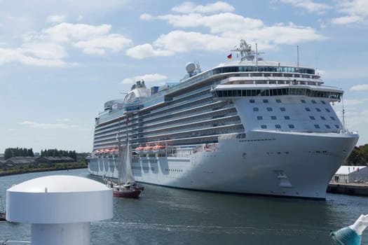 Large cruise ship in the ferry port of Warnemünde