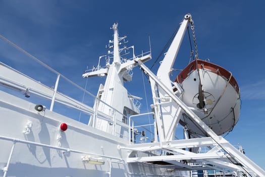 Radar mast and lifeboat on the ferry to Denmark