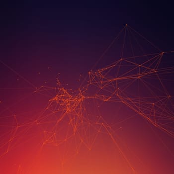 Sunset colors abstract background gradient. Connecting dots with lines