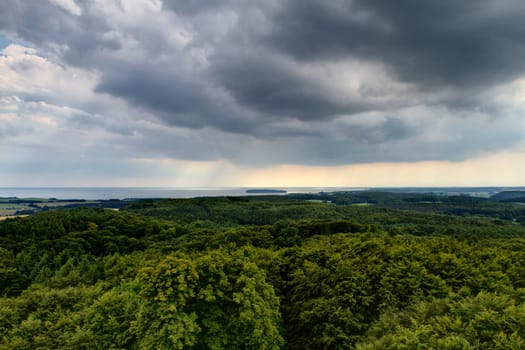 Island of Rügen,view of the forest of Lancken-Granitz (foreground),Greifswalder Bodden and island Vilm