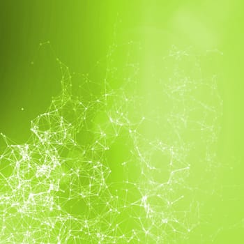 Bright green summer abstract background. Connecting dots, lens flare
