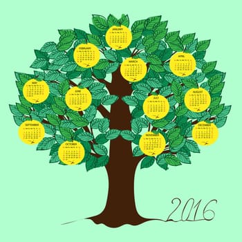 Apple calendar 2016 new year. Week starts from Sunday