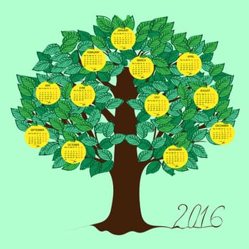 Apple calendar 2016 new year. Week starts from Monday