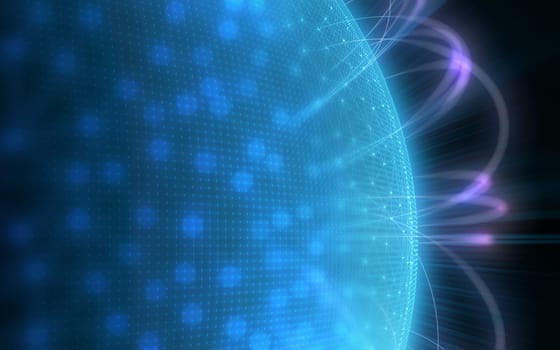 Digital planet with dots representing the binary code and world communication.