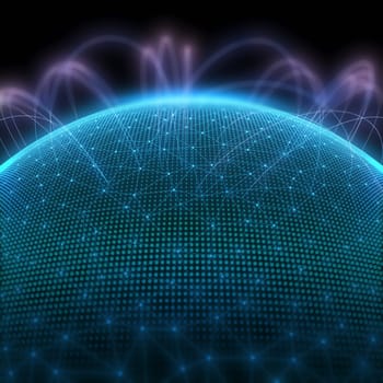 Digital planet with dots representing the binary code and world communication.