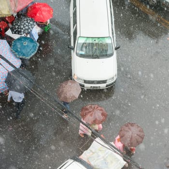 daily life on a road in the china town in the City of Yangon in Myanmar in Southeastasia.
