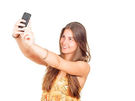 attractive young woman takes a selfie