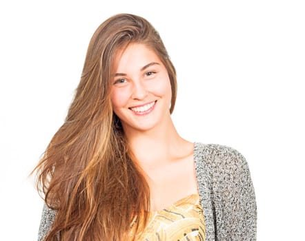 attractive young woman laughs