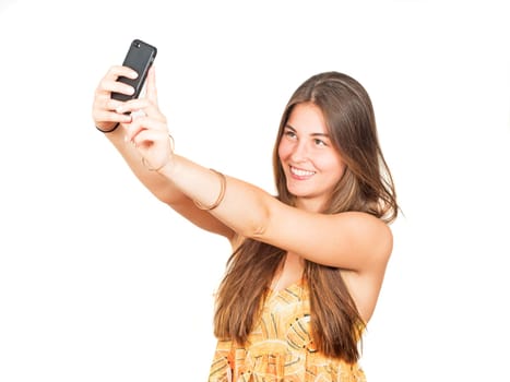 attractive young woman takes a selfie