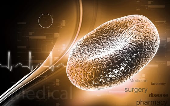 Digital illustration of blood cell in colour background