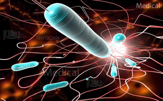 Digital illustration of cholera bacteria in colour background