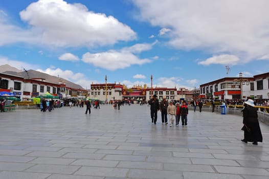Jokhang temple is located on Barkhor Square in Lhasa, Tibet. It is the most sacred and important temple in Tibet. Photo taken on April 12, 2009.