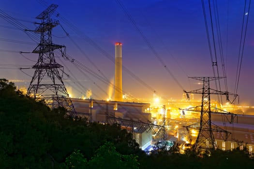 petrochemical industrial power plant factory at night